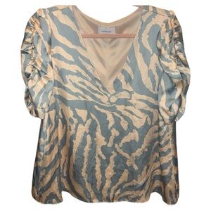 Adrienne Pink & Baby Blue Zebra Vneck, Puff Petal S Slv, Silky Feel, Flatter L